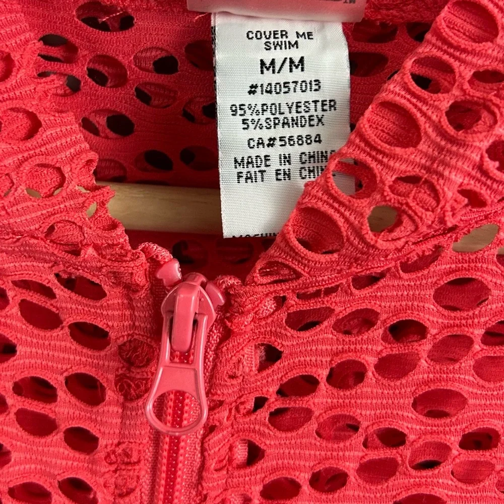 Cover Me Swim Hooded Mesh Zip Up Pink Swim Cover Size Medium - Picture 8 of 9